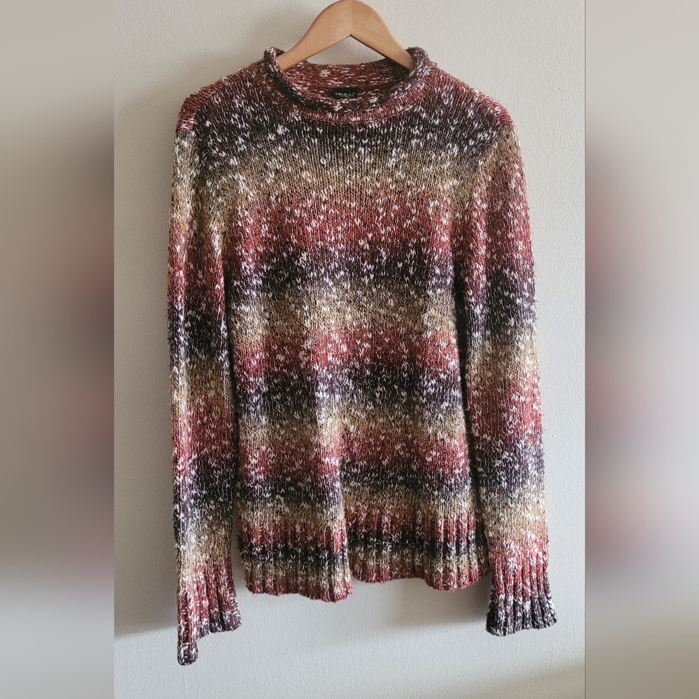 Tribal chunky roll neck oversized pullover sweater Women's XL warm colors